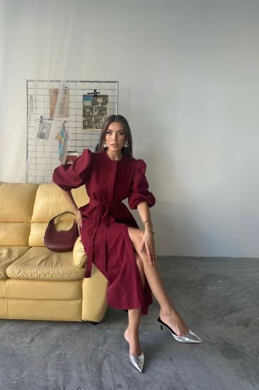 TENCEL KARPUZ KOL ELBİSE - Bordo resmi